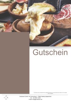 Gutschein raclette Motiv geschmolzener Käse wird über Kartoffel gegossen